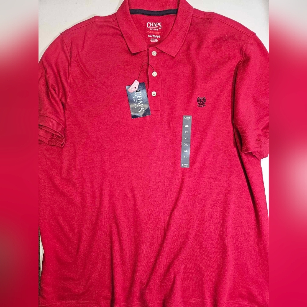 Chaps Polo Mens XL Natural Stretch Red 100% Cotton Luxury Comfort Loungewear NEW